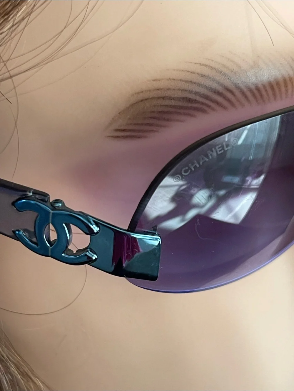 CHANEL Purple Rimless Sunglasses with Metal Bridge